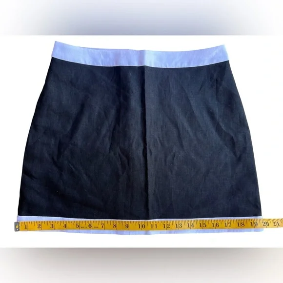 NEW REFORMATION Mini Skirt High Waist 100% Linen Black w White Trim Sz 4 Luxury - Picture 9 of 11